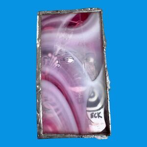 Vintage Stained Art Glass Face Woman Abstract Pink Mini Slag Swirl Signed ECK